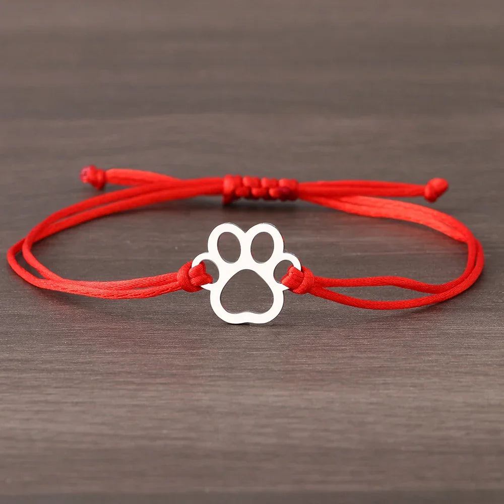 Paw Print Cord Bracelet | Adjustable Black and Red Design