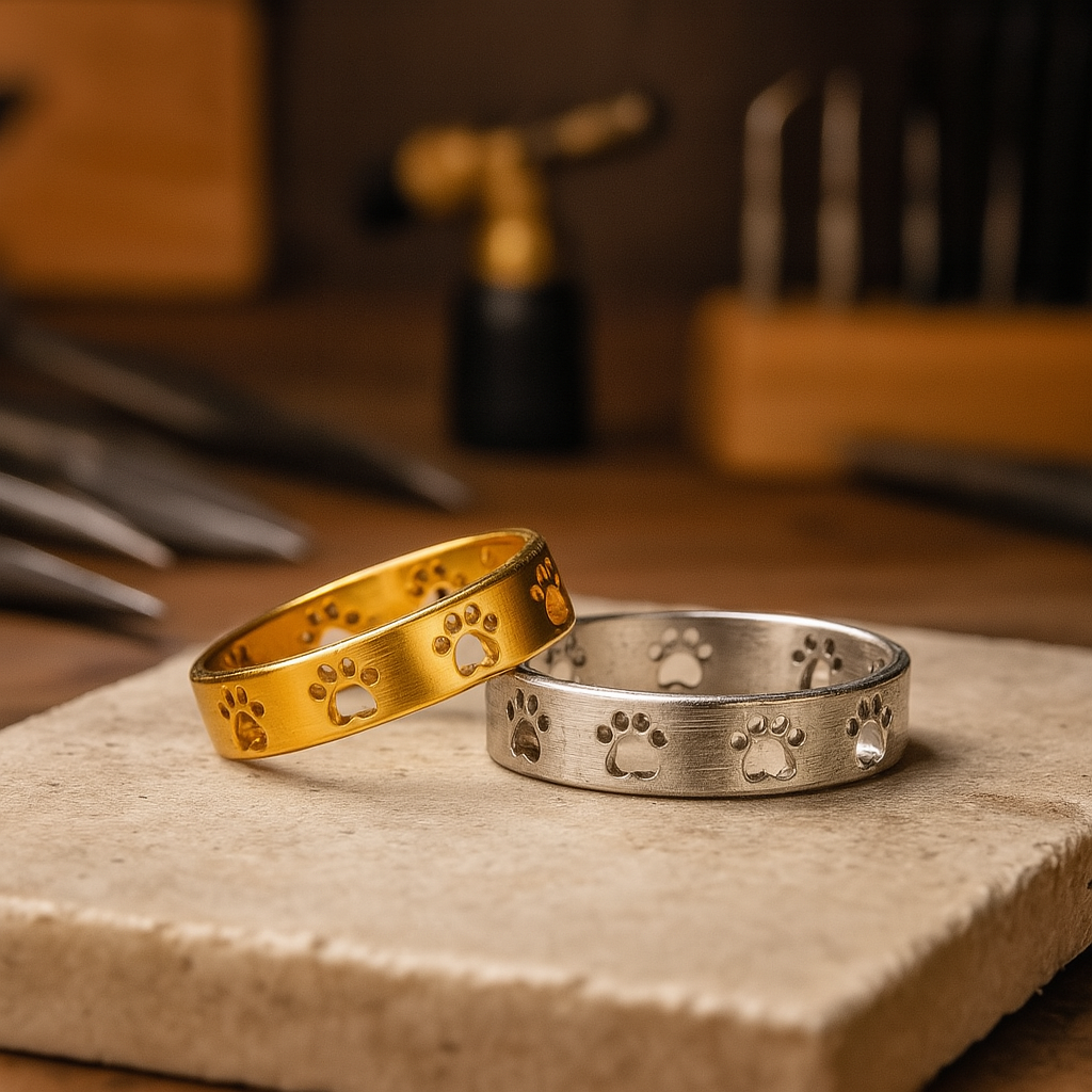 Gold-Tone Paw Print Ring | Stainless Steel