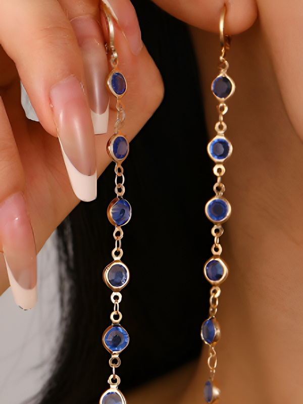 Elegant Blue Crystal Dangle Hoops
