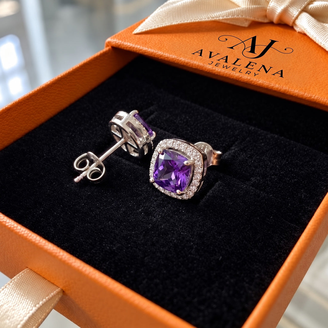 Amethyst Square Pave Stud