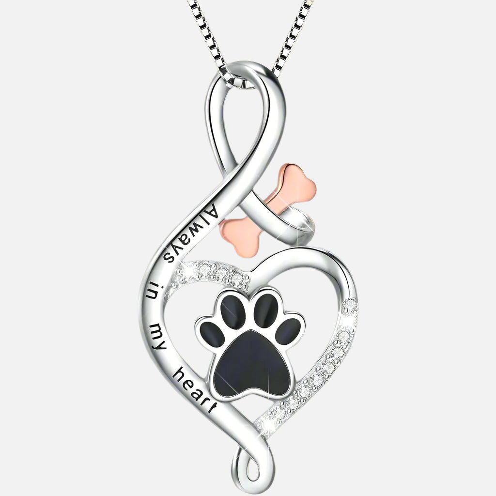 Lucky Paw Necklace with Heart, Bone & Infinity | “Always in My Heart” Pendant