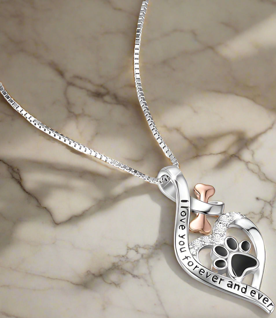 Lucky Paw Necklace with Heart, Bone & Infinity | “Always in My Heart” Pendant