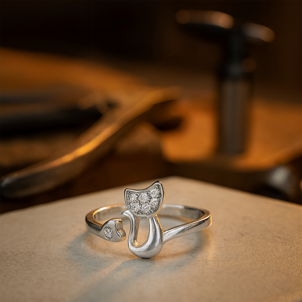 Cute Cat Open Ring | Cubic Zirconia
