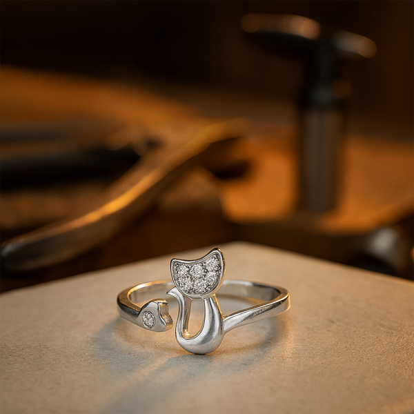 Cute Cat Open Ring | Cubic Zirconia
