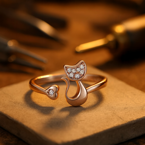 Cute Cat Open Ring | Cubic Zirconia