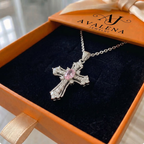 Celestial Pink Cross Necklace