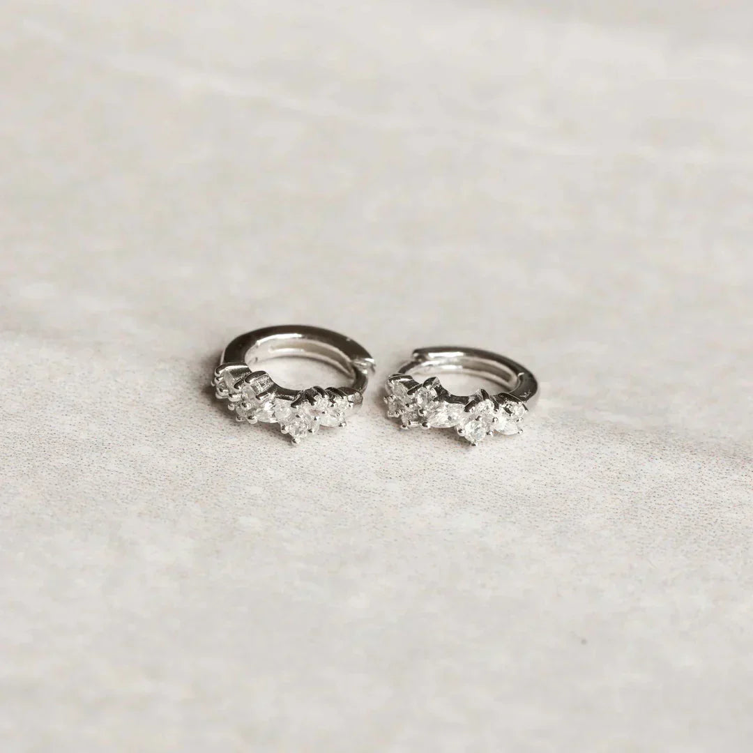 Crystal Cluster Huggies | White Gold
