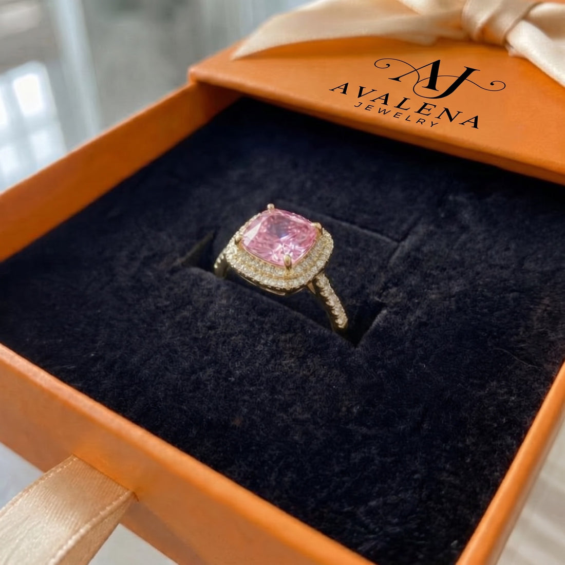 Cushion Pink Sapphire Gold Ring