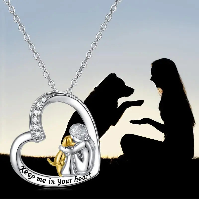 925 Sterling Silver Necklace | Heart & Dog Design with Zirconia