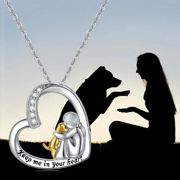 925 Sterling Silver Necklace | Heart & Dog Design with Zirconia