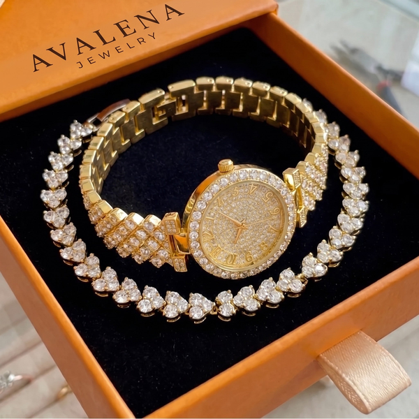 Luxe Radiance Gold Watch & Bracelet Set | Gold