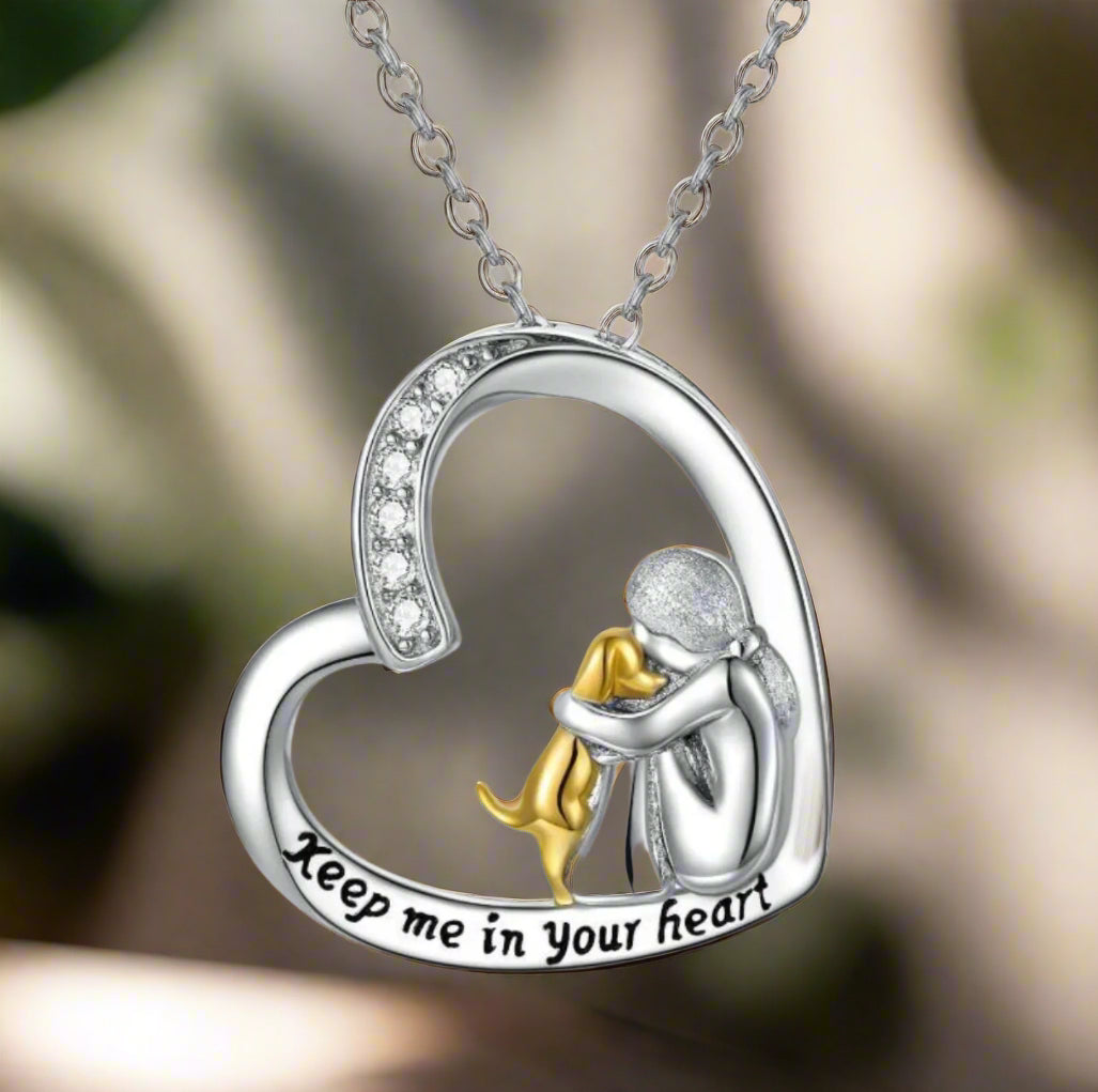925 Sterling Silver Necklace | Heart & Dog Design with Zirconia