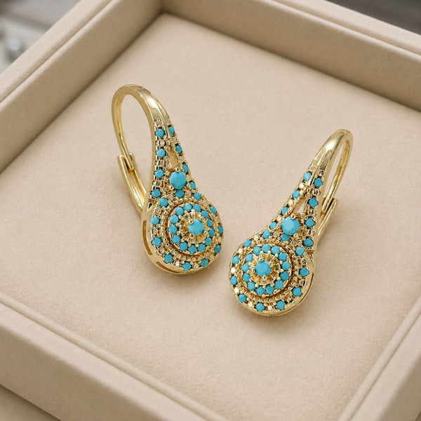 Valenne Turquoise Cluster Gold Earrings
