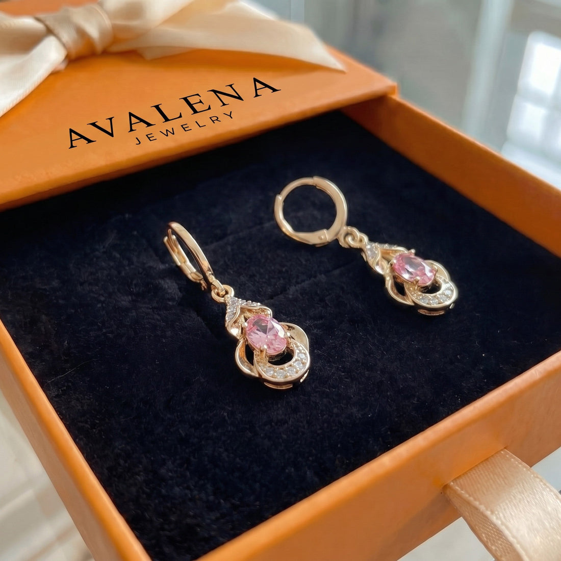Moonlit Blush Teardrop Earrings | Rose Gold