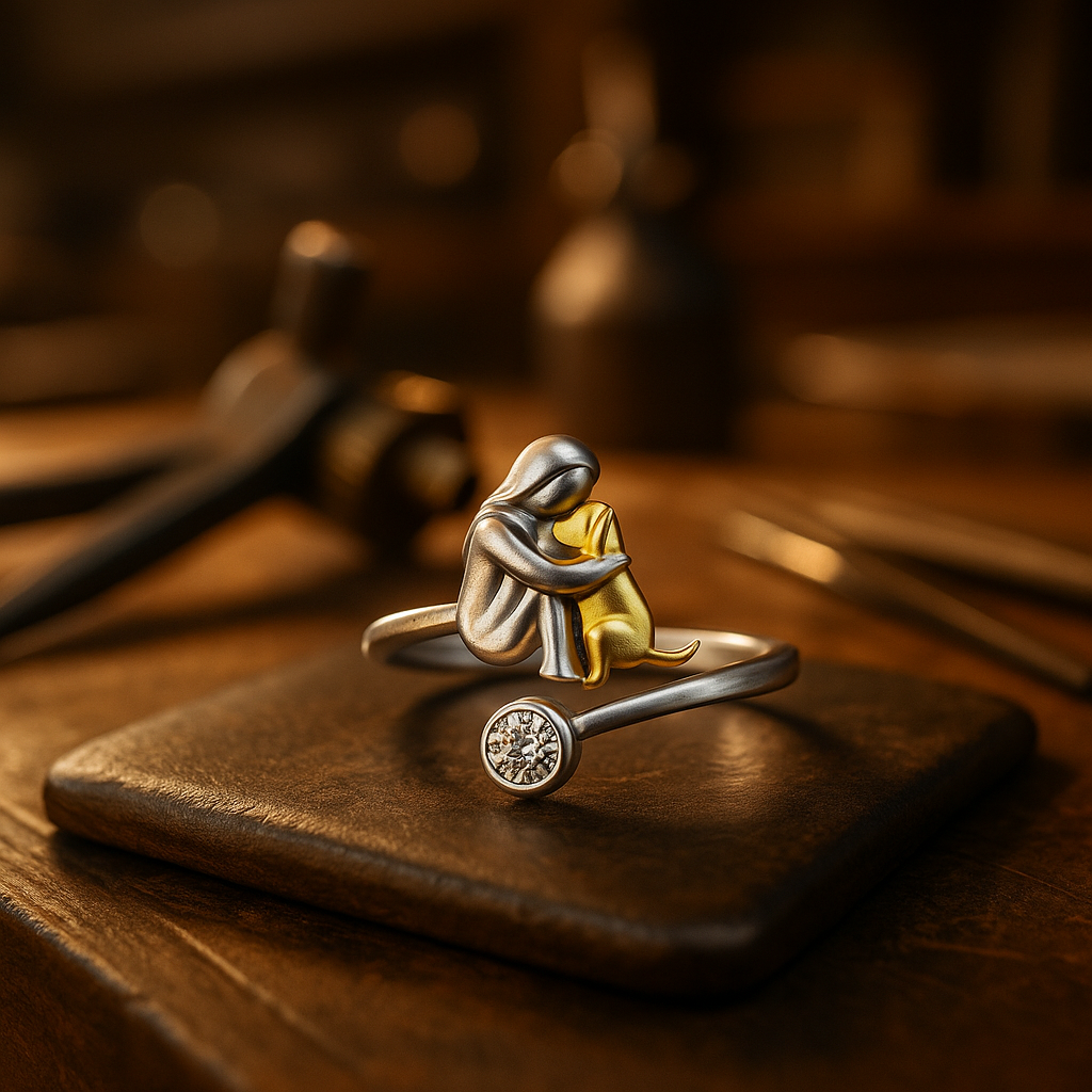 925 Sterling Silver Dog Ring wit Zirconia | Adjustable & Handmade