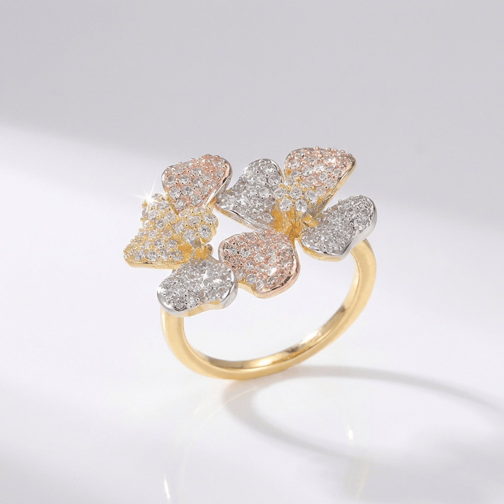 Triple Butterfly Crystal Gold Ring