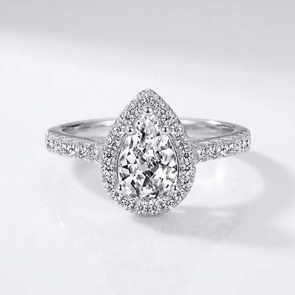 Pear Zirconia Silver Halo Ring