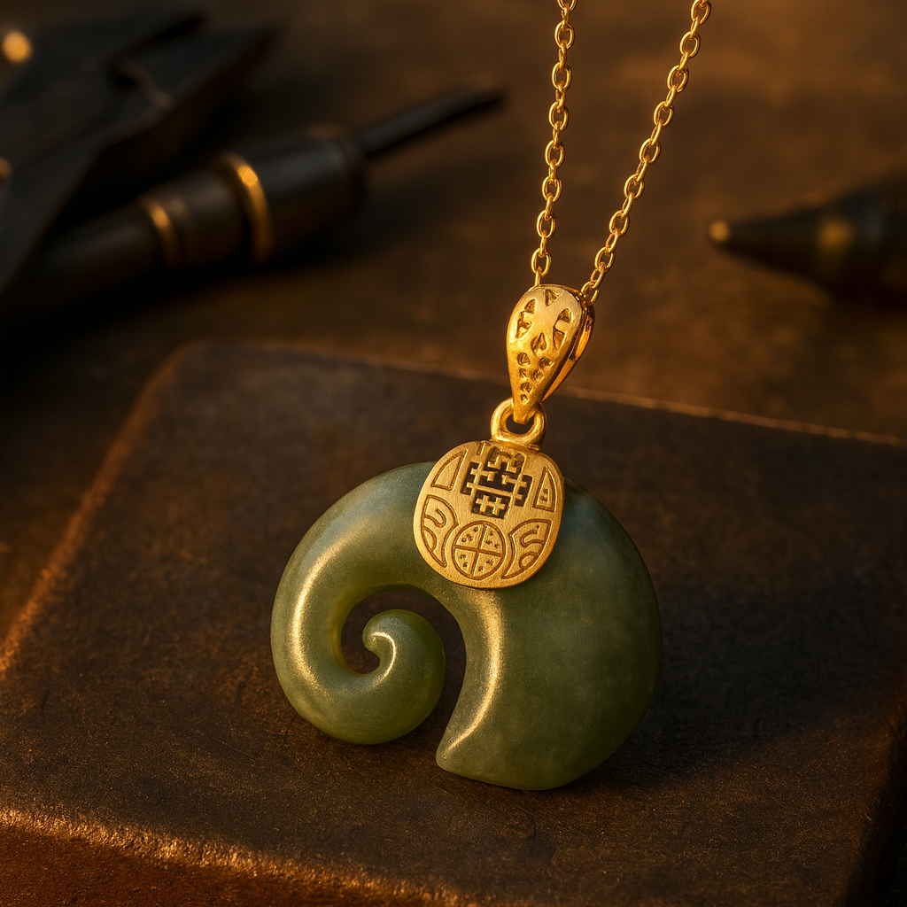 Hetian Jade Elephant Pendant Necklace | 18K Gold Plated Chain for Women