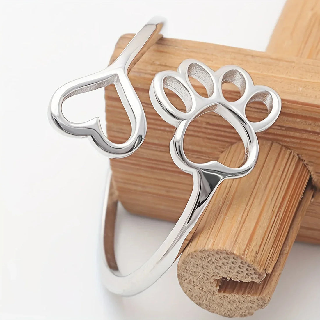 Handcrafted Paw & Heart Ring | Adjustable 925 Sterling Silver