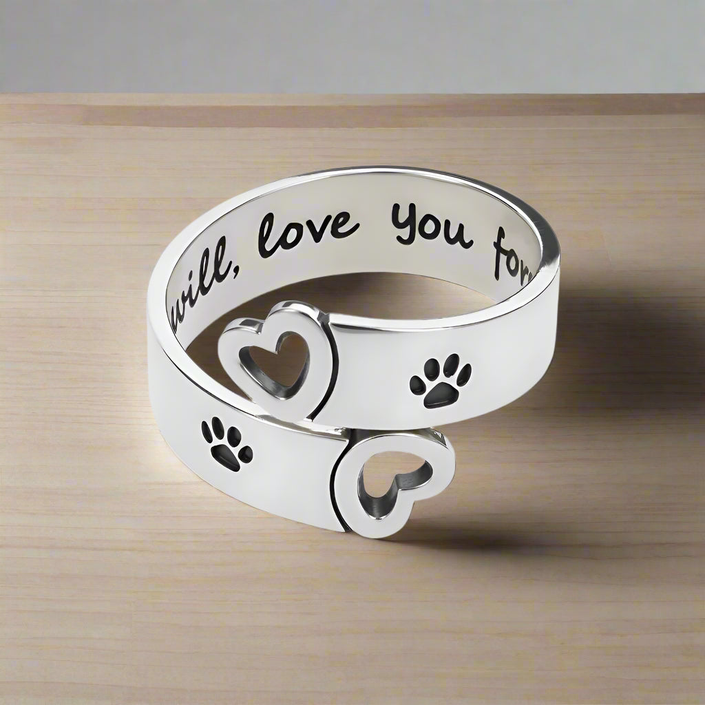 Adjustable Paw & Heart Twist Ring | Stainless Steel