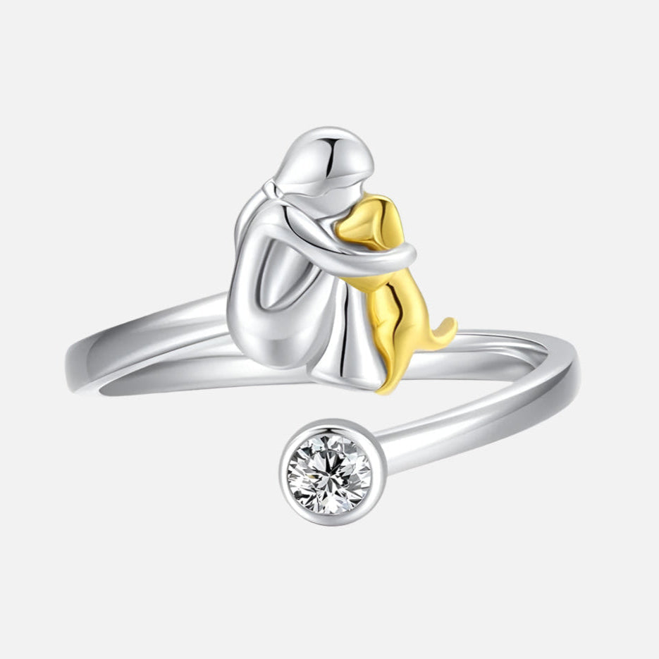925 Sterling Silver Dog Ring wit Zirconia | Adjustable & Handmade