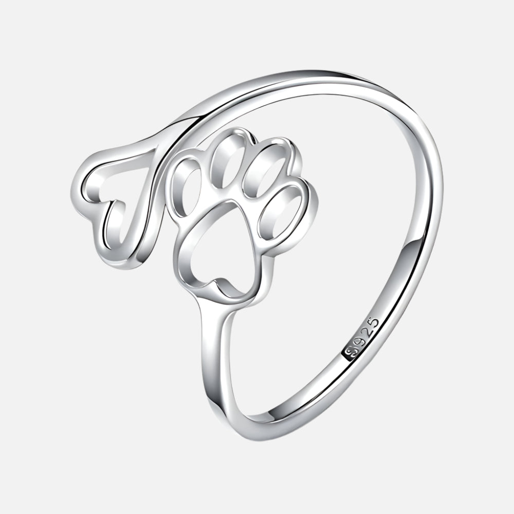 Handcrafted Paw & Heart Ring | Adjustable 925 Sterling Silver