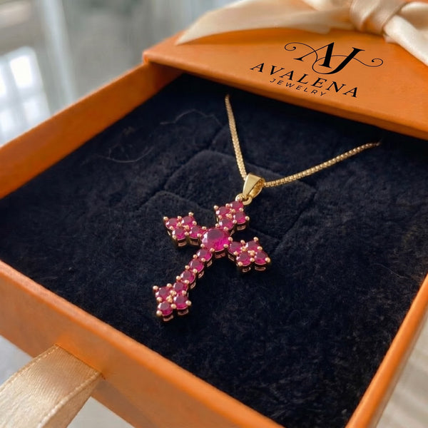 Pink Cluster Cross Necklace