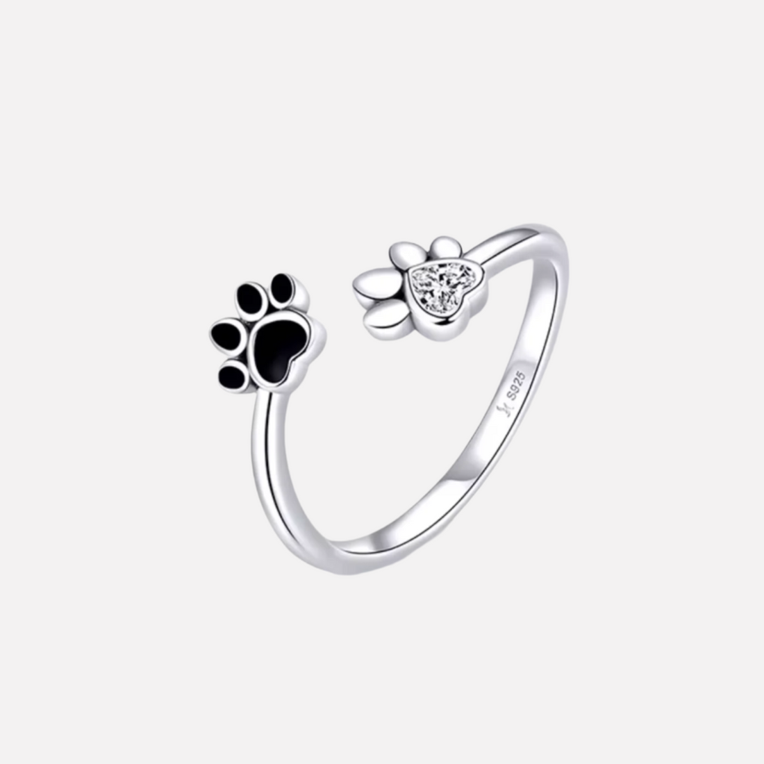 925 Sterling Silver Paw Ring | Adjustable with Zirconia & Enamel