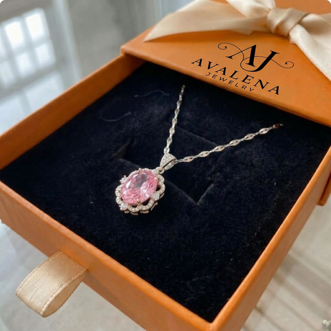 Rose Oval Crown Halo Necklace