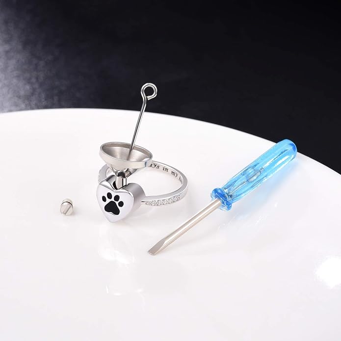 Love Heart Paw Print Urn Ring | Pet Memorial Cremation Jewelry
