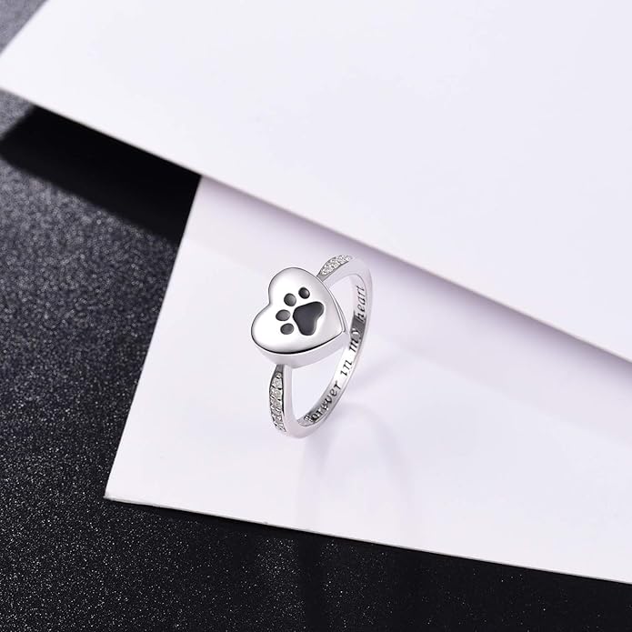 Love Heart Paw Print Urn Ring | Pet Memorial Cremation Jewelry