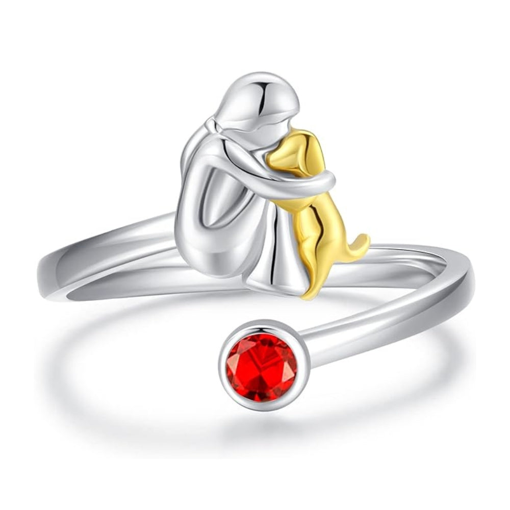 Sterling Silver Dog & Girl Ring | Adjustable and Symbolic